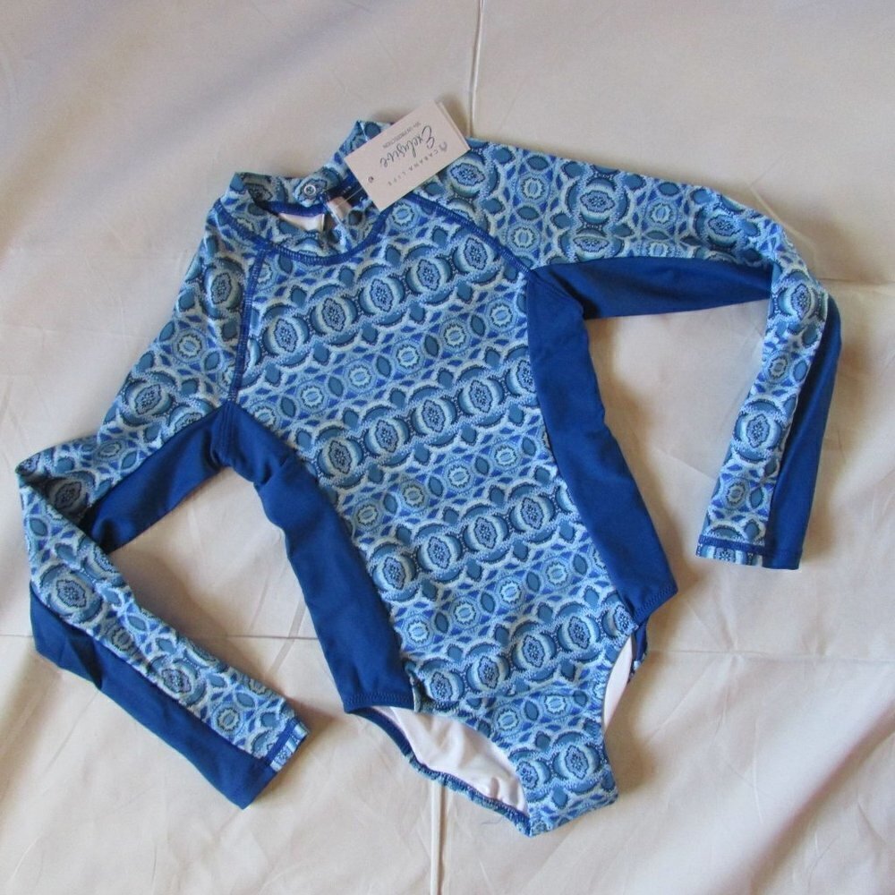 Cabana Life Girl's Long Sleeve Geo Printed Roadmap Unisuit One Piece Swimsuit